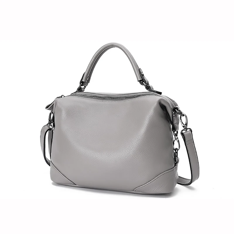 

Medium Boston Bag, Women's Genuine Leather Handbag, 100% Natural Cowhide, Real Cow's skin Female Cross body bag A413