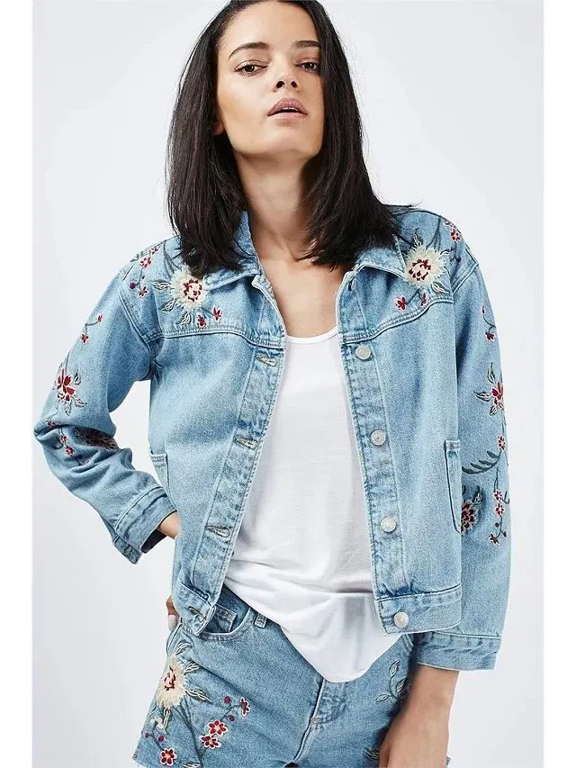 autumn font b Women b font embroidered jeans font b jacket b font font b womens