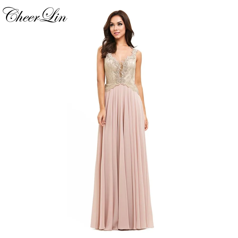 Cheerlin Глубокий V Шеи Пром Платья vestido де феста Шифон кружева аппликация