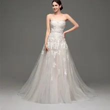 Дешевые белые свадебные платья цвета шампанского, милое вышитое бисером кружевное платье с аппликацией и драпировкой из тюля, лидер продаж, реальные фотографии, Vestidos Baratos