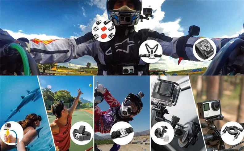 Gopro набор аксессуаров для спортивной экшн-камеры go pro hero 7 6 5 4 3 xiaomi yi 4k Экшн-камера 44-в-1 спортивные аксессуары для gopro чехол нагрудный ремень штатив-Трипод