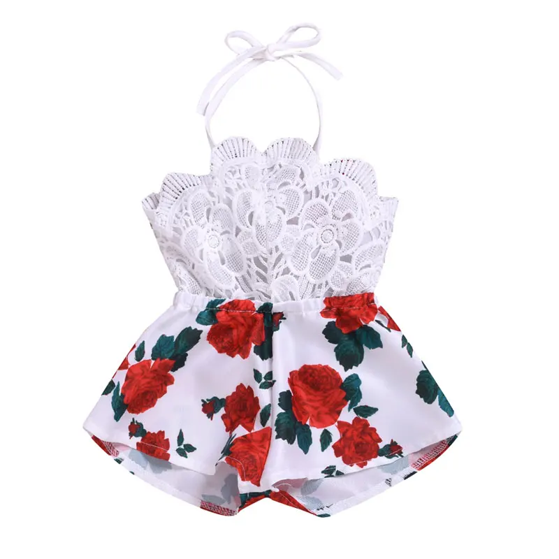 Кружевной комбинезон с цветочным узором для маленьких девочек; комбинезон для новорожденных; Летний комбинезон без рукавов; Детские костюмы - Цвет: Белый