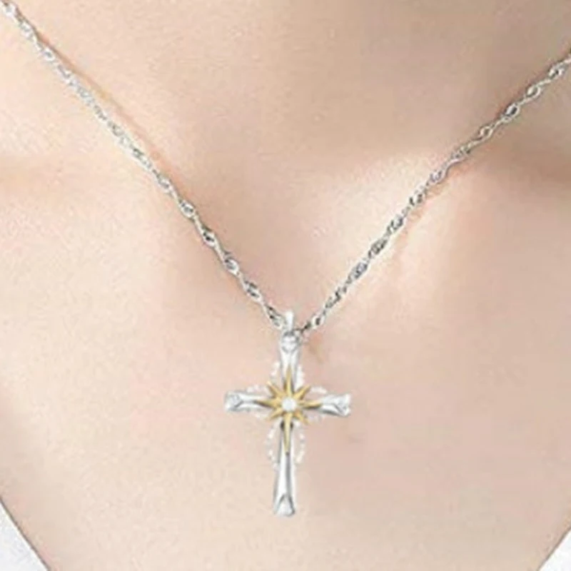 Религиозные ожерелья с крестом, золото и серебро, двухцветные звезды, прозрачный Цирконий, подвески, ожерелья для женщин и мужчин, новые модные подарки
