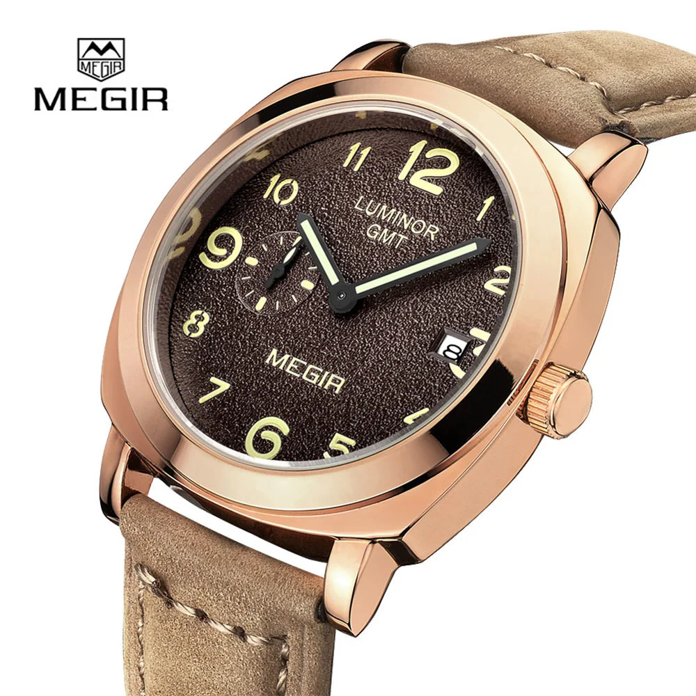 

MEGIR 1046 Men Watch Fashion Military Leather Quartz Watches Men Casual Business Waterproof Luminous Analog Wristwatch Man