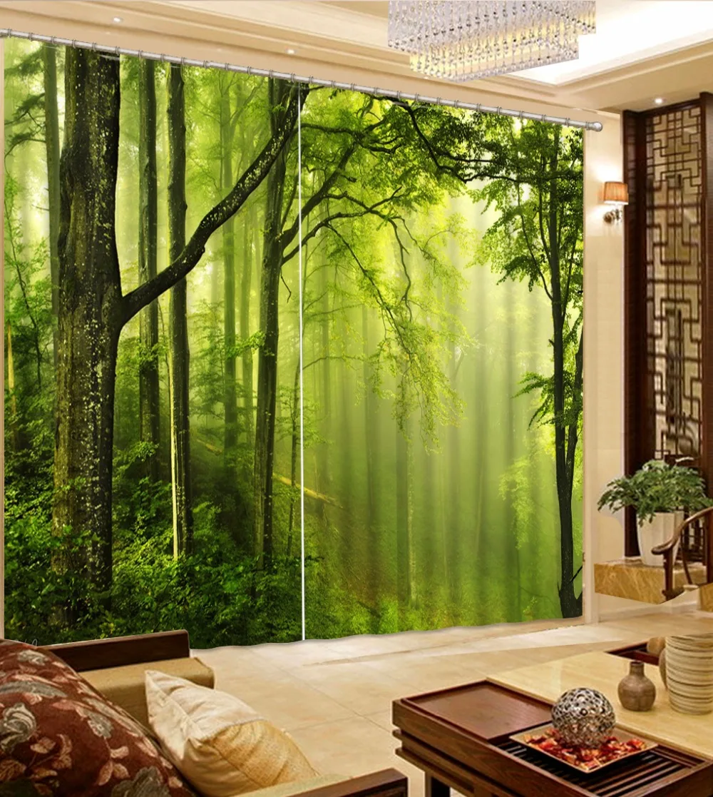 Customize Size 3D Curtain Green Forest Landscape Blackout Shade Window Curtains Living Room | Дом и сад
