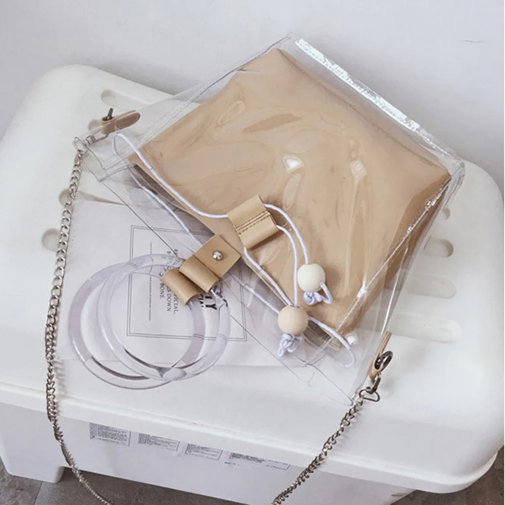 Женская прозрачная композитная сумка модная цепочка Диагональная Сумка через плечо с деревянными бусинами кулон женские ведра сумка#38