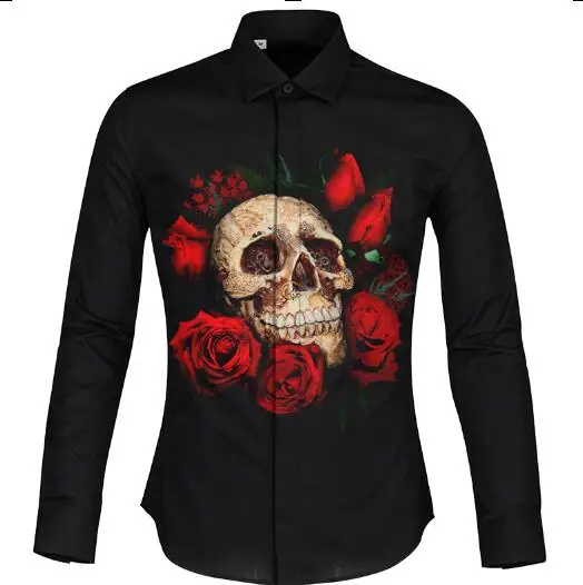 Cloudstyle Мужская рубашка с принтом черепа camisa social masculina manga longa slim cosplay модная блузка размера плюс 2XL крутой дизайн - Цвет: Многоцветный