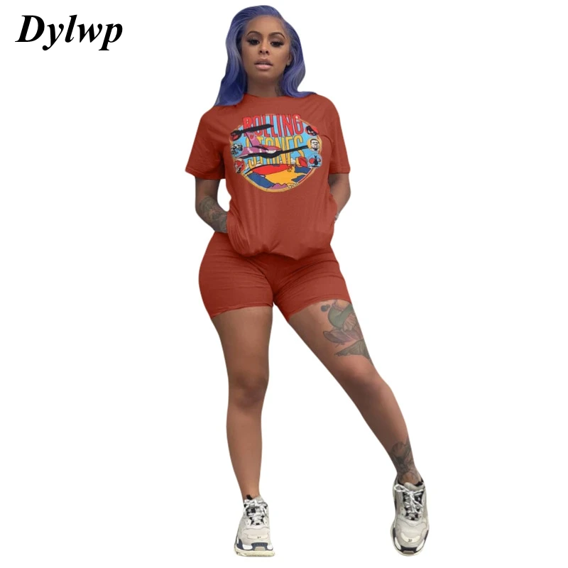 

Two Piece Short Set Women Cartoon Letter Print Tops And Shorts 2019 Casual Tracksuit Summer Clothes for Women Matching Sets