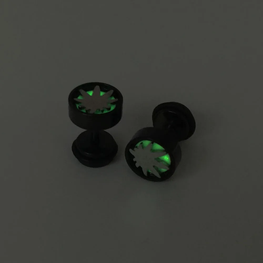 3Fashion men's ear studs earrings stainless steel luminous glowing at night fancy ear plugs pendientes 1.2mm 16G small jewelry