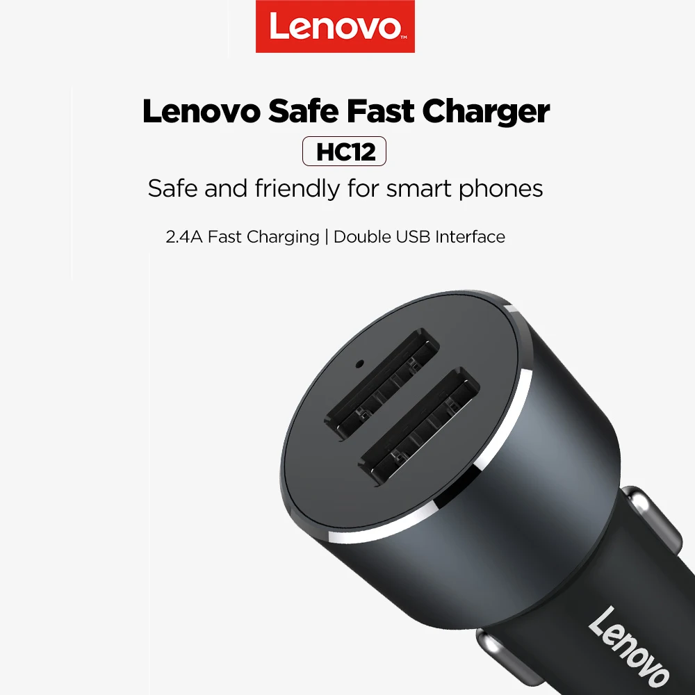 Lenovo HC12 умных зарядных порта USB для автомобиля Зарядное устройство 2-Порты и разъёмы 2.4A кабель для быстрой зарядки с металлической AC/DC 12-24V Dual USB Автомобильное зарядное устройство для зарядки для бытовой электроники