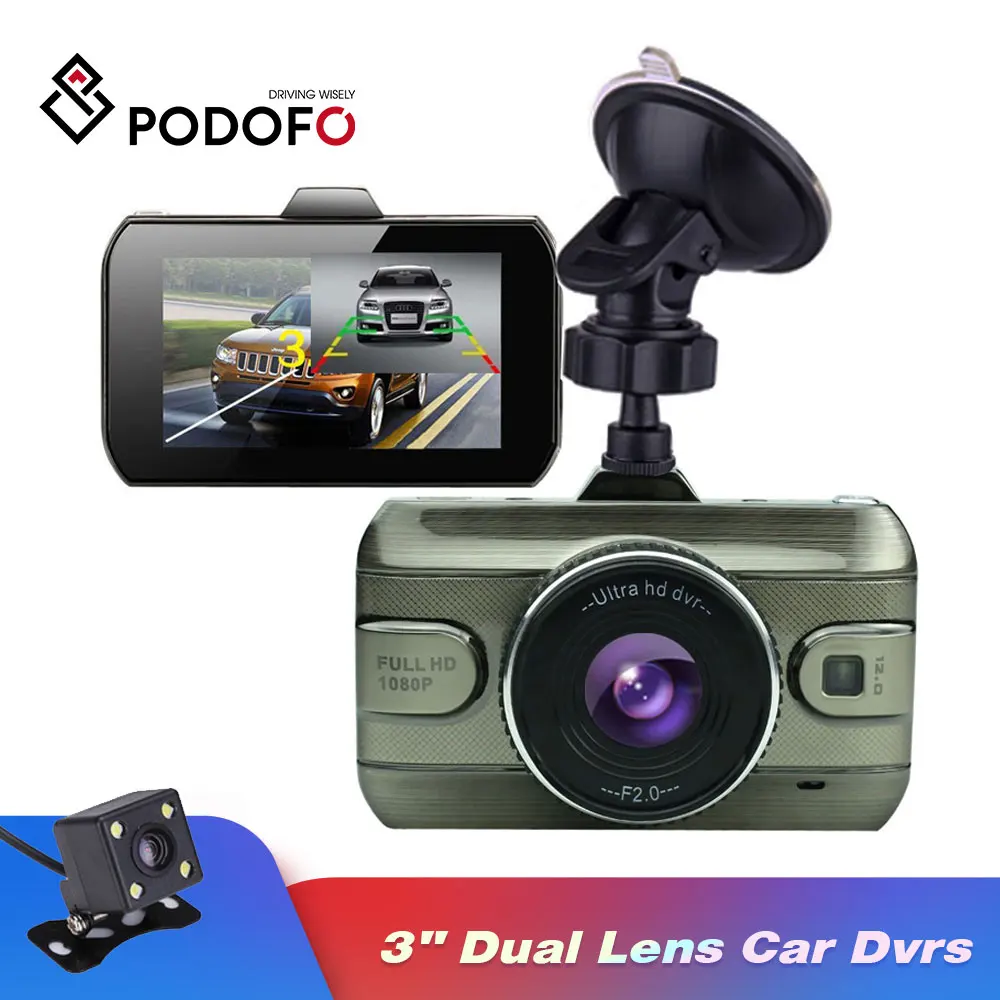 Podofo 3 inch Dual Lens Car Dvrs Registrator Video Recorder Camcorder Dash Cam Rear View Backup