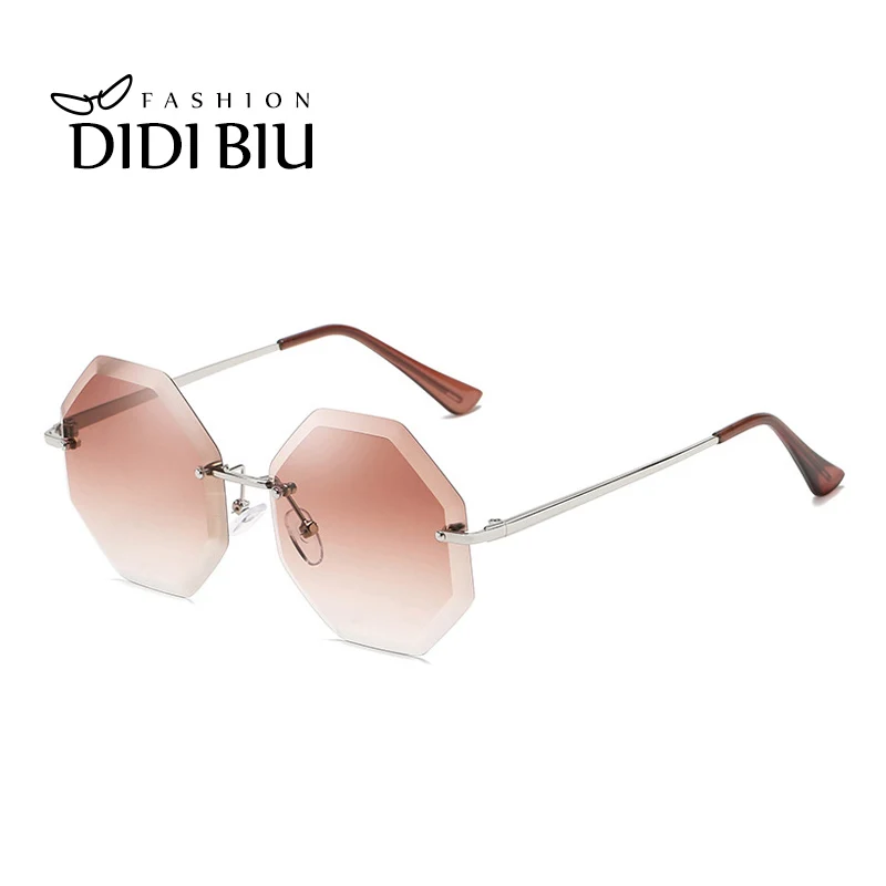 

Rimless Sunglasses For Women Fashion Octagon Cutting Ocean Tinted Lens Metal Thin Sun Glasses Polygon Mirror Shades Gafas WN1037