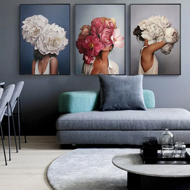Round/square Diamond Painting 5D Embroidery Mosaic Pattern Rhinestone Three-picture Combination woman in flower | Дом и сад