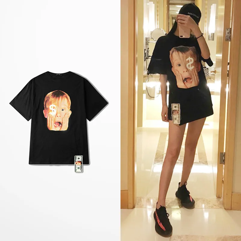 

2019ss Home Alone Print Dollar Ornament Funny T Shirts Men Skateboard Hip Hop High Street T-shirt Korean Fashion Top Tee