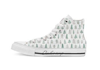 

evergreen tree pattern Novelty Design breathable casual High Top lace-up Canvas shoes sneakers