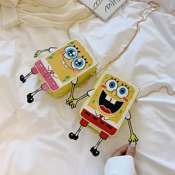 

2019 Hot Sale Cute Fun Cartoon Spongebob Print Small Square Bag Women Girls Chain Shoulder Messenger Bags Best Gift For Kid