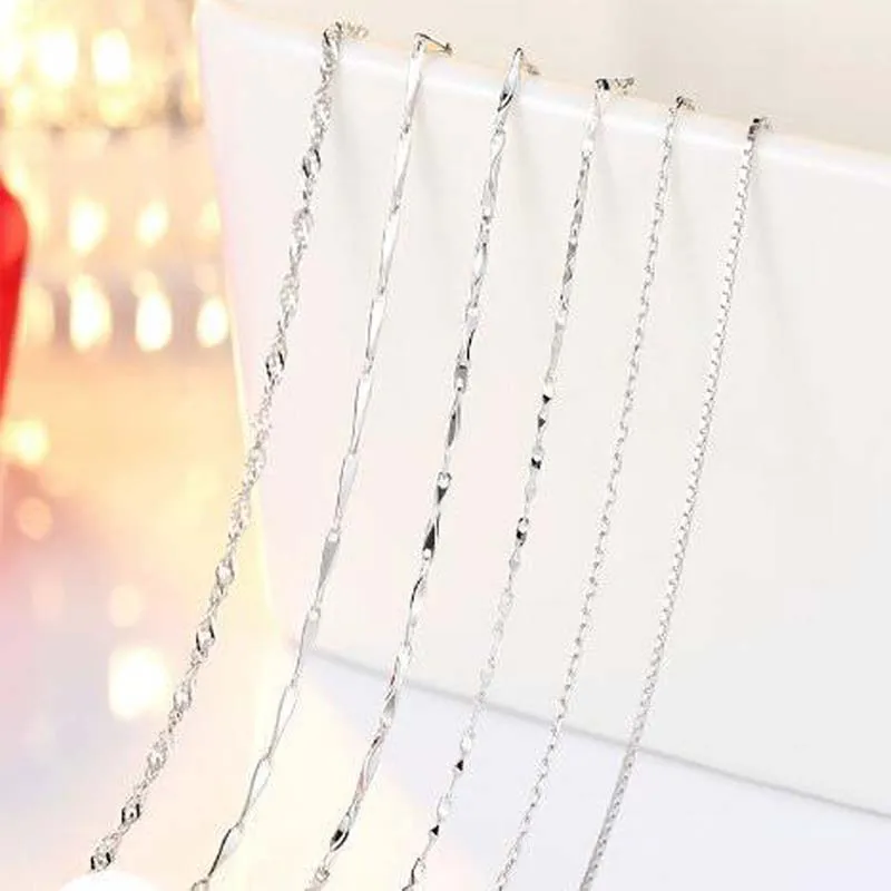 

1pc S925 Sterling Silver Link Chains Necklaces 40 45CM Length Snake Chain Woven Box Chain Necklace for DIY Pendant Jewelry Make