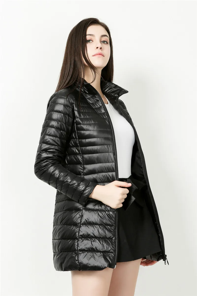 Новинка, осенне-зимняя куртка на утином пуху, Женская длинная парка, пальто с капюшоном, Женская Повседневная тонкая Ультралегкая тонкая куртка 6XL 7XL - Цвет: Black