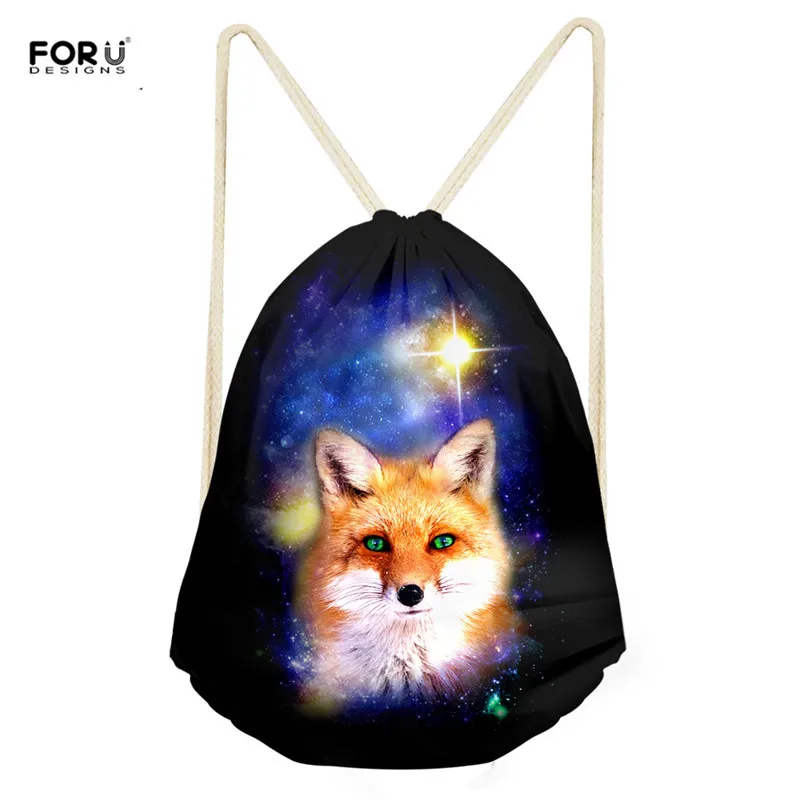 

FORUDESIGNS Galaxy Teenagers Backpacks Cute Animal Fox 3D Printing Drawstring Backpack for Youth Girls Casual Travel Bag Bagpack