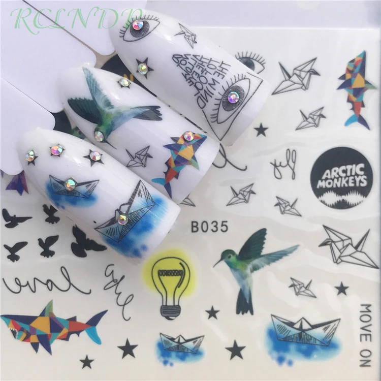 

Nail sticker art decoration slider bird shark ship stars Water Transfer decals manicure lacquer accessoires polish foil