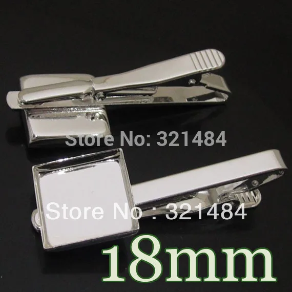 

50pcs Silver plated Men's Tie Clip Blank Base Cufflinks Square 18mm bezel setting