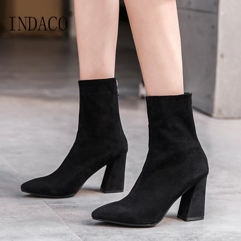 

Leather Sock Boots High Heel Autumn Shoes Women 2019 New Fashion Boots Women