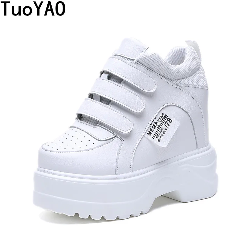 

2019 New Women Platform High Heels PU Leather Breathable Wedge Casual Shoes 12 CM Spring Thick Sole Sneakers Woman Outdoor Shoes