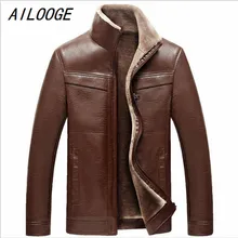 AILOOGE Новое поступление мужской кожаный жакет Зимний толстый флис среднего возраста кожа PU куртка пальто Jaqueta De Couro Masculina большой размер