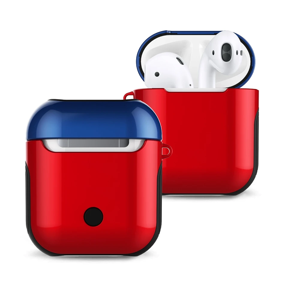 Для AirPods 2 чехол Bluetooth беспроводной Чехол для наушников для Apple защитный чехол для AirPods Глянцевая УФ-кожа аксессуары зарядная коробка - Цвет: Red Blue