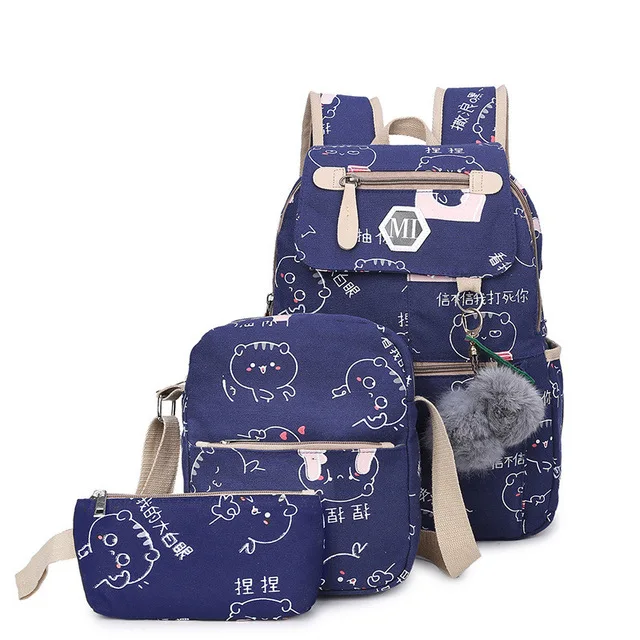 Usb зарядка холщовый женский рюкзак 3 шт./компл. школьные рюкзаки школьная сумка для подростков Студенческая Книга сумка для мальчиков Mochila