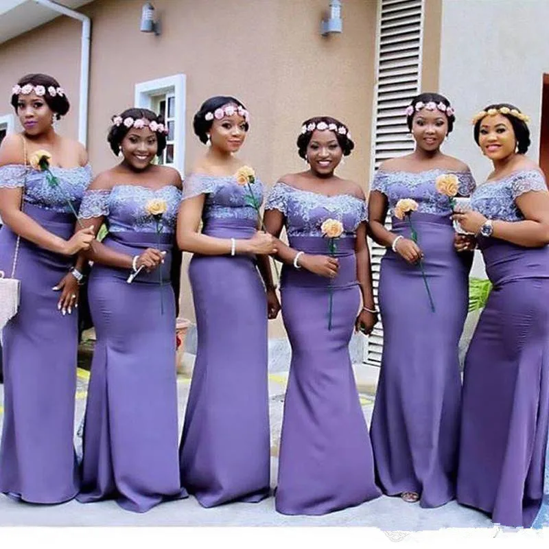 

African Long Mermaid Bridesmaid Dresses 2019 New Off The Shoulder Floor Length Lace Formal Gowns Bridesmaid Party Dress