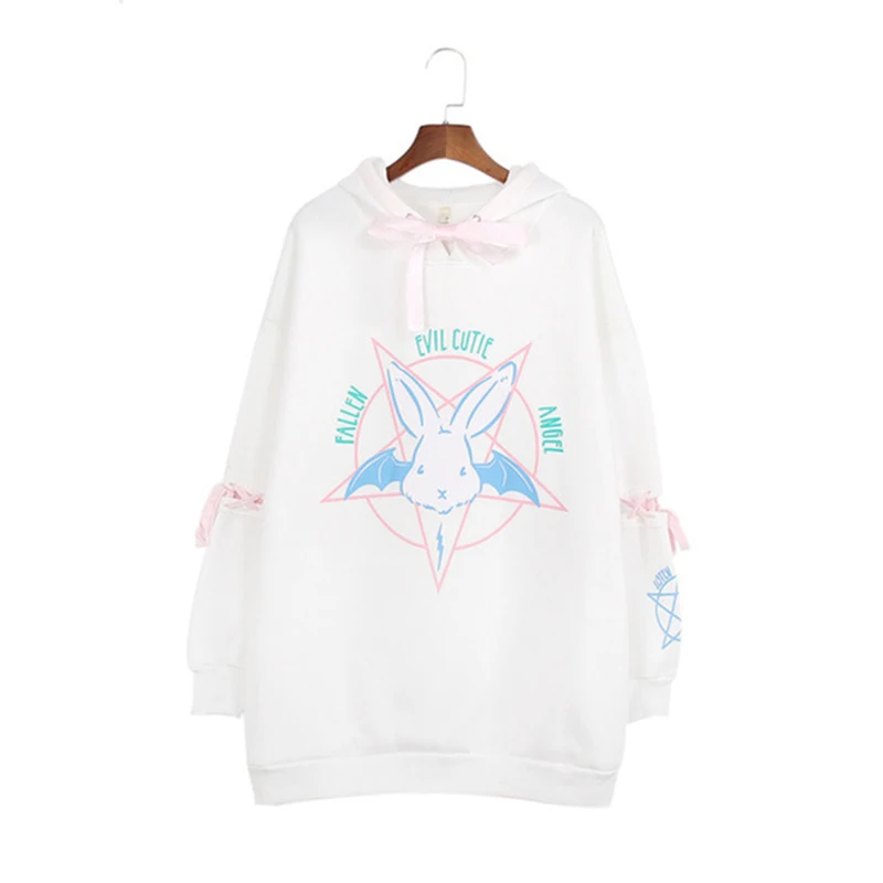  Harajuku Rabbit Pentacle Print Women Sweatshirt Kwaii Hoodie Causal Loose Long Sleeve Female Sweats