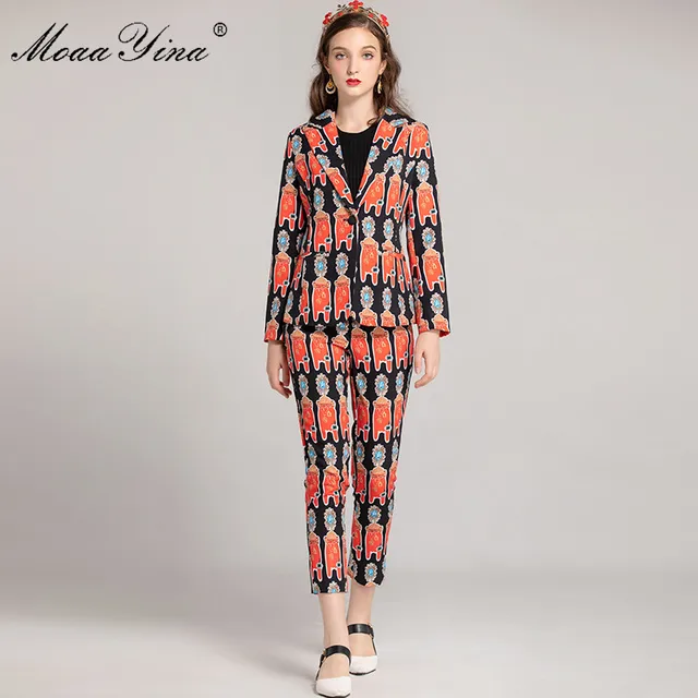 Special Price MoaaYina Fashion Designer Set Spring Women Long sleeve Turn-down Collar Print Elegant Jacket+3/4 Pencil pants Two-piece suit Special Price MoaaYina Fashion Designer Set Spring Women Long sleeve Turn-down Collar Print Elegant Jacket+3/4 Pencil pants Two-piece suit