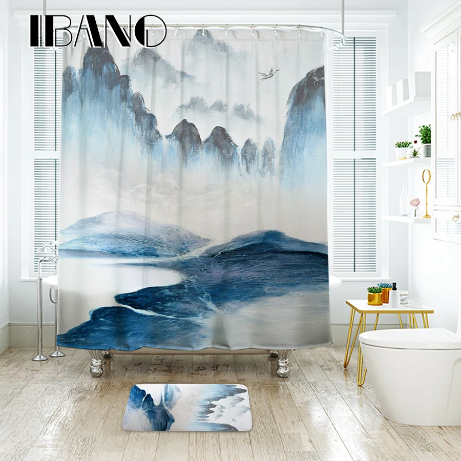 Занавеска для душа из полиэстера с рисунком пейзажа|curtains waterproof|shower curtain waterproofshower |