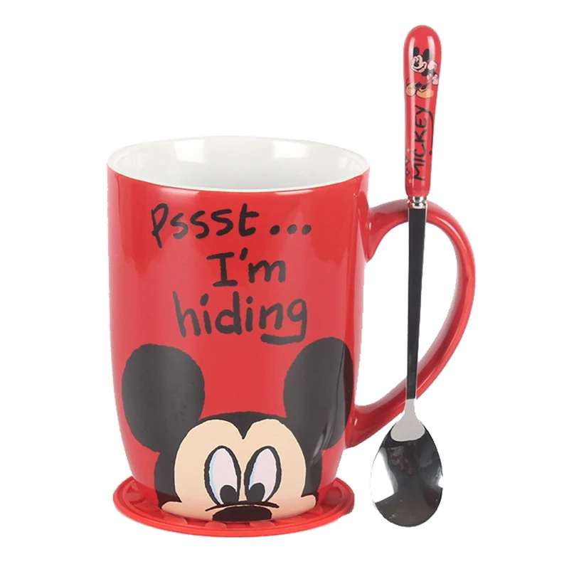 1 шт 500 мл Микки и Минни керамическая кофейная кружка с кошачьими ушками фигурка медведя молоко чашки Посуда для напитков день рождения подарки на Рождество - Цвет: Mickey Cup spoon