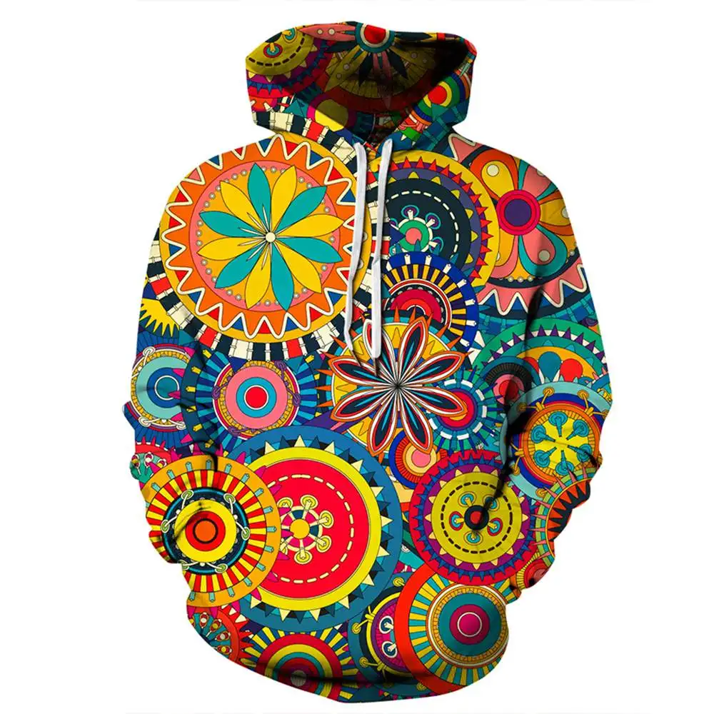 

Hot Women Men Hoodies Sweatshirt Long Sleeve 3D Bright Mandala Printed Lovers Clothing Pullover Vintage Hooded Outwear Top