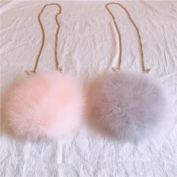 

real Fur Feather-embellished Top-handle Handbags Women Brand Design Purses For Winter Circle Small Girls Fashion Messenger Bags