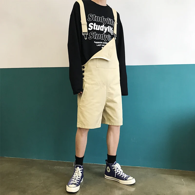 Летние корейские модные короткие велотрусы тренд дикие мужские Свободные Комбинезоны Молодежный уличный стиль комбинезоны