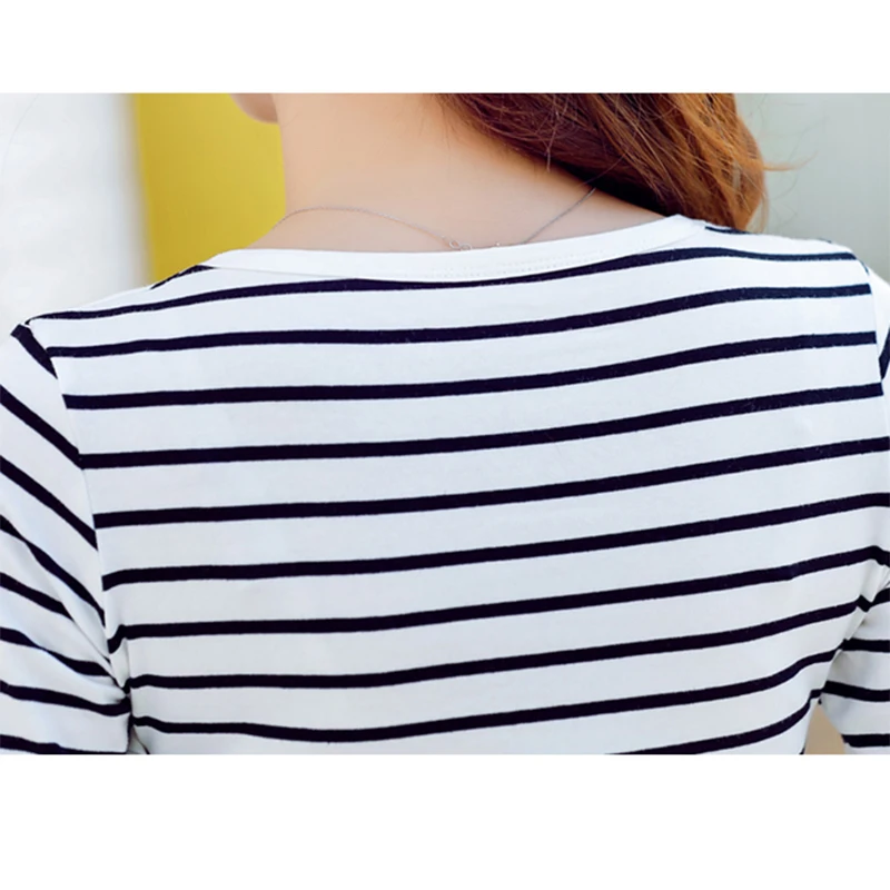 Женская футболка, Женская Полосатая футболка, топ, женская футболка с длинным рукавом и v-образным вырезом, футболка размера плюс 3XL, осенняя Повседневная футболка, черный и белый цвета