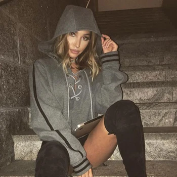 

2017 Women's Loose Crop Top Winter Autumn Hoodie Sweatshirt Jumper Hooded Pullover Top