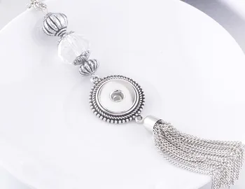 

New crystal vintage metal long tassel pendant Necklace 18mm metal snap button jewelry OEM, ODM watches women one direction