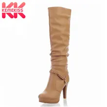 KemeKiss/, сапоги до колена, женская модная зимняя обувь, обувь на высоком каблуке, пикантные теплые полусапожки, европейские размеры 34-40, P6704