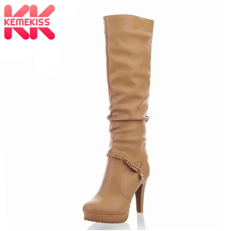 

KemeKiss Free shipping knee boots women fashion snow winter footwear high heel shoes sexy warm half boot P6704 EUR size 34-40