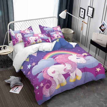 

Luxury Princess Bedding Set Cartoon Unicorn Duvet Cover Colorful bedclothes Bedding Cover Pillowcase Home Decor ropa de cama D49