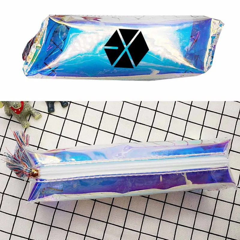 

1 Pcs K-pop EXO Colorful Laser Pencil Case PVC Stationery Bag Pencilcase Cute Pencil Box