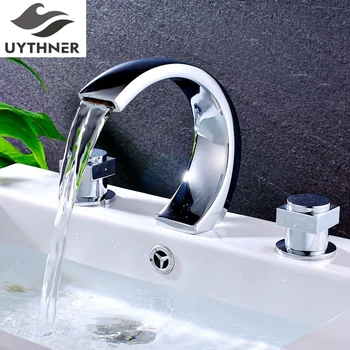 

Uythner Big Discount Newly Solid Brass Bathroom Chrome Finish Basin Faucet Mixer Tap Deck Mounted Handmade