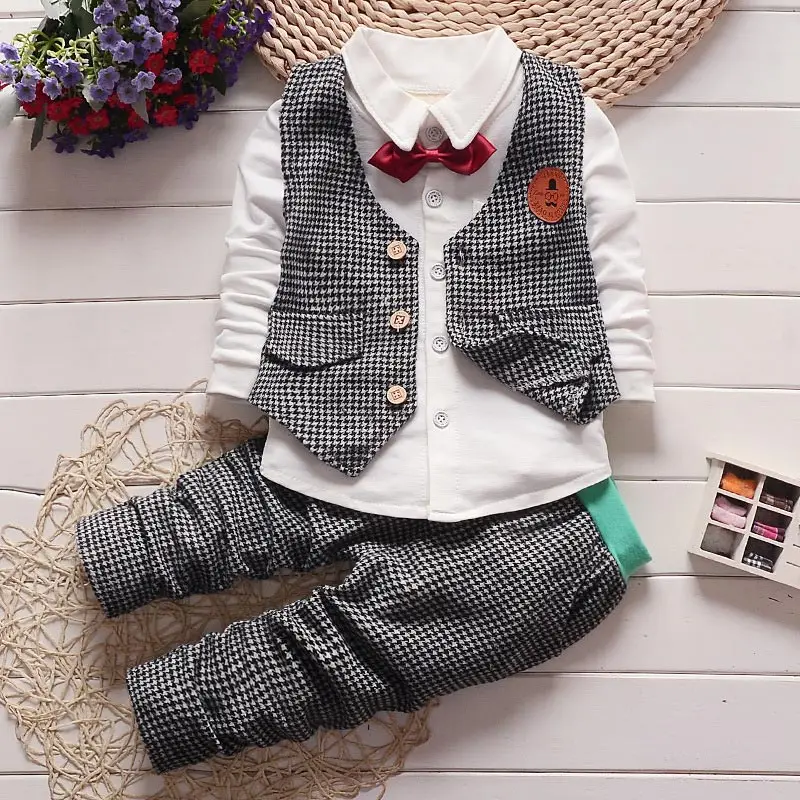KEAIYOUHUO/комплекты детской одежды из 3 предметов Осенняя детская одежда Костюм Джентльмена для мальчиков высококачественные комплекты одежды с длинными рукавами для мальчиков - Цвет: White