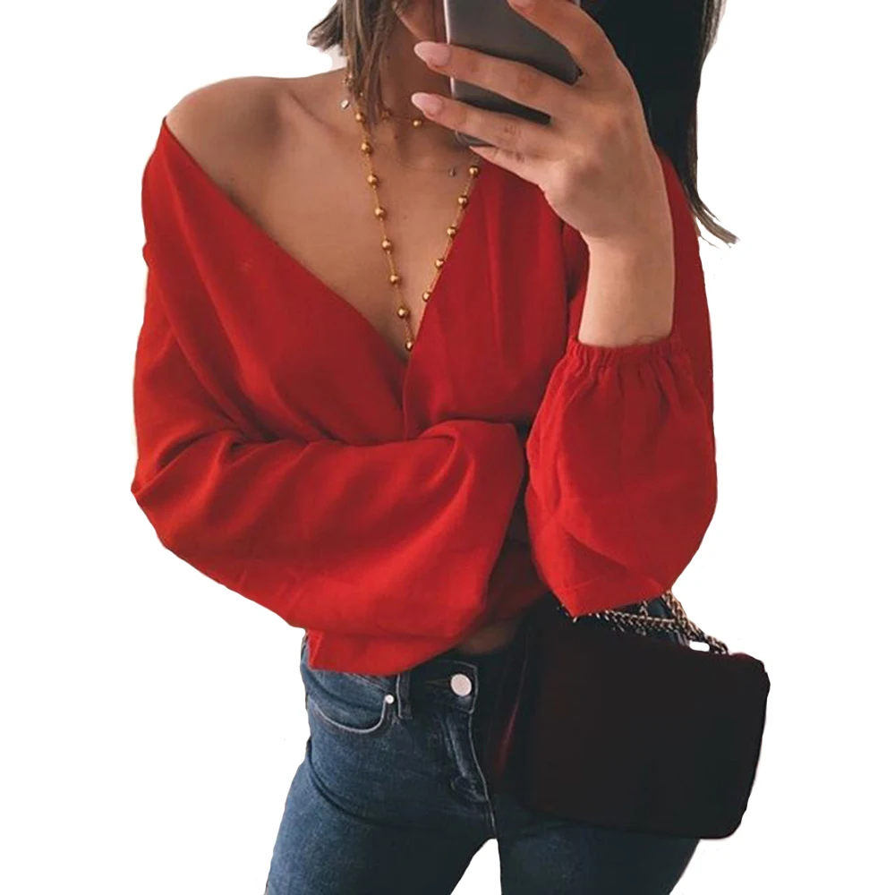 Weweya Sexy V Neck Blouse Shirts Backless Bow Short