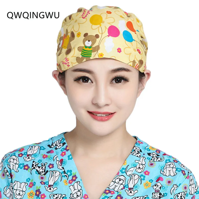 

Woman Surgical Cap Hospital Pet Clinic Gourd Cap Doctor Man Scrub Cap Absorb Sweat Adjustable Print Short Hair Nurse Scrub Hat