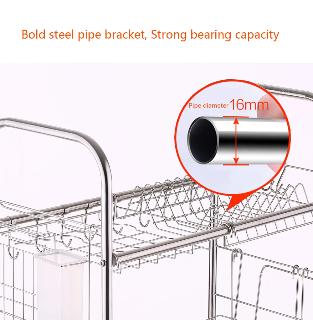 Кухонный стеллаж из нержавеющей стали, полка для раковины, подвесной крючок, миска для посуды, сушилка для хранения, органайзер, палочки для еды, держатель, кухонный Органайзер